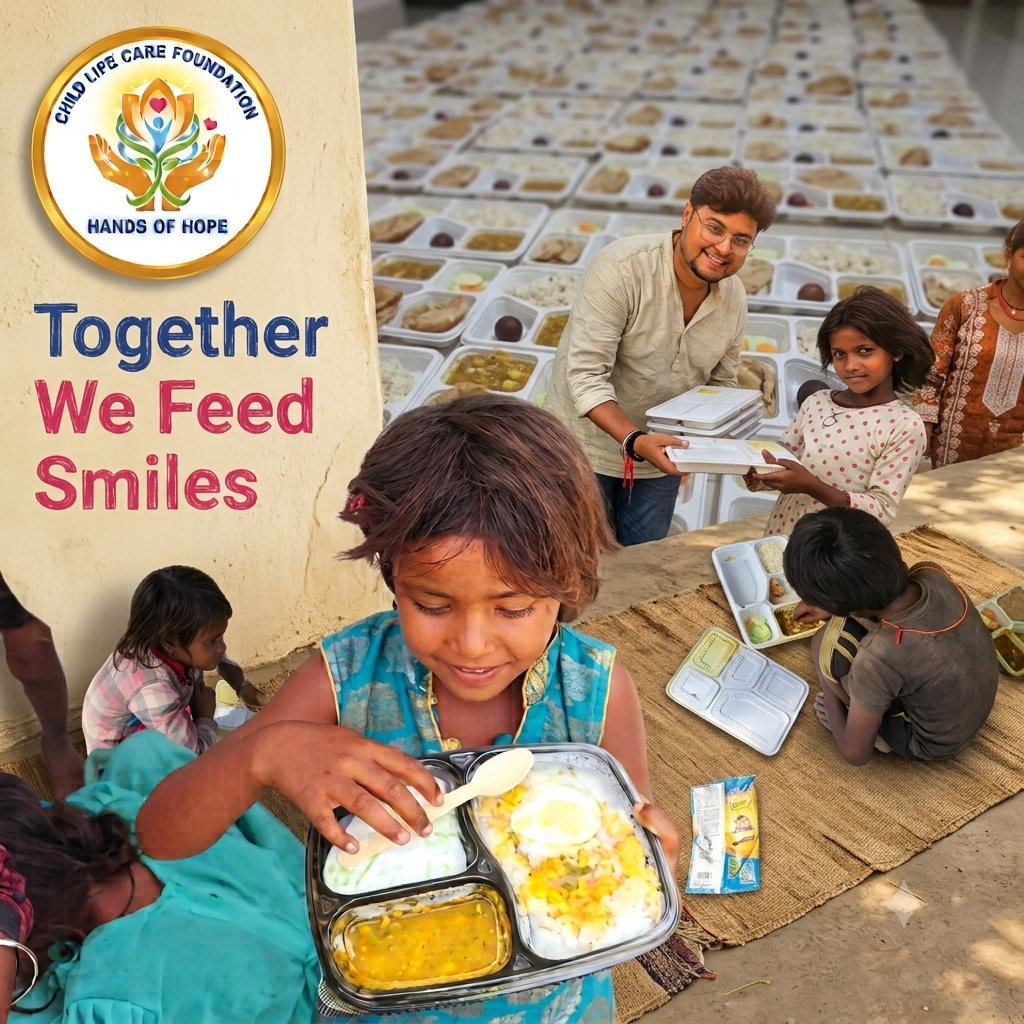 Children receiving free meals from Child Life Care Foundation — Together We Feed Smiles